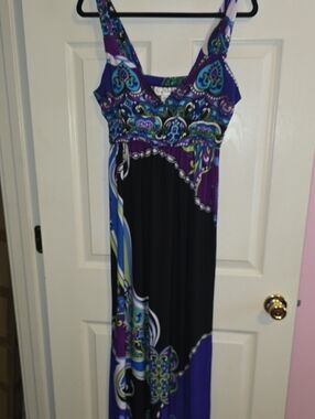 Olivia Matthews Purple, Black and Blue Printed Maxi Dress